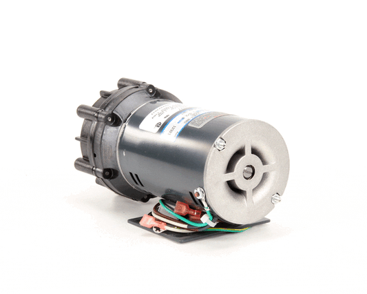 Glasswasher wash pump with motor and pump housing resting on a white background
