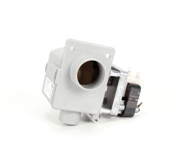 Motorized drain valve assembly with actuator and valve body on a white background