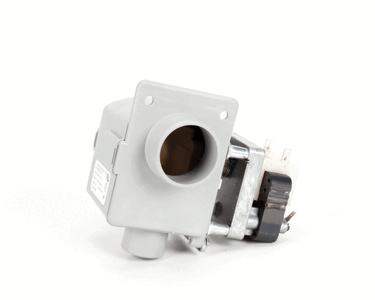 Motorized drain valve assembly with actuator and valve body on a white background