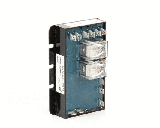 Compact solid-state controller module with terminals and label on a white background