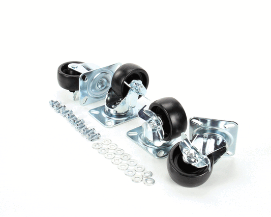 Set of four swivel casters with 3.75-inch wheels arranged in a row on a white background