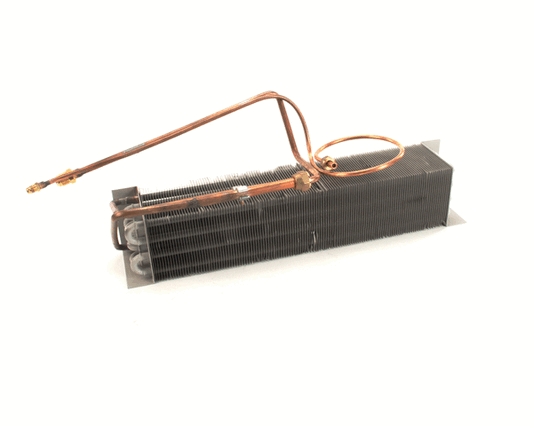 Epoxy-coated evaporator coil with dark protective finish on a white background