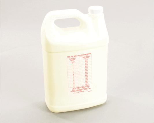 One-gallon jug of glycol coolant with labeled front panel standing on a white background