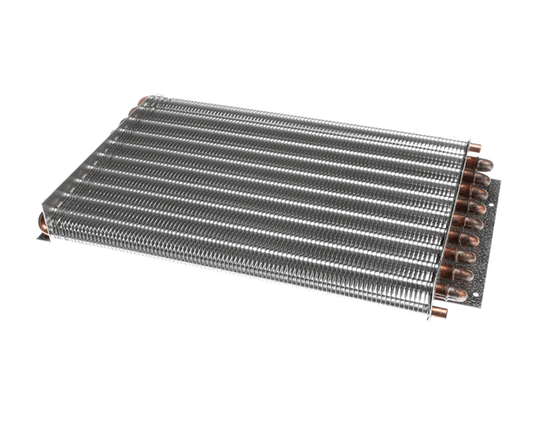 OEM-style evaporator coil with finned surface and connection tubes on a white background