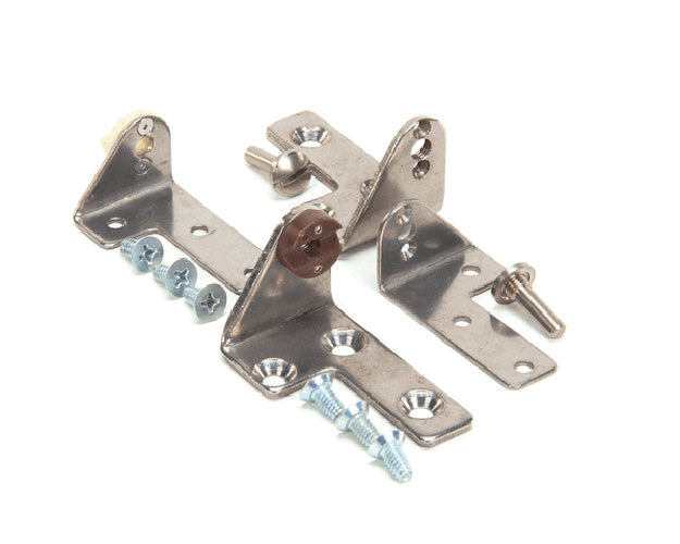 Left-hand cabinet hinge assembly with bracket and hinge arm on a white background