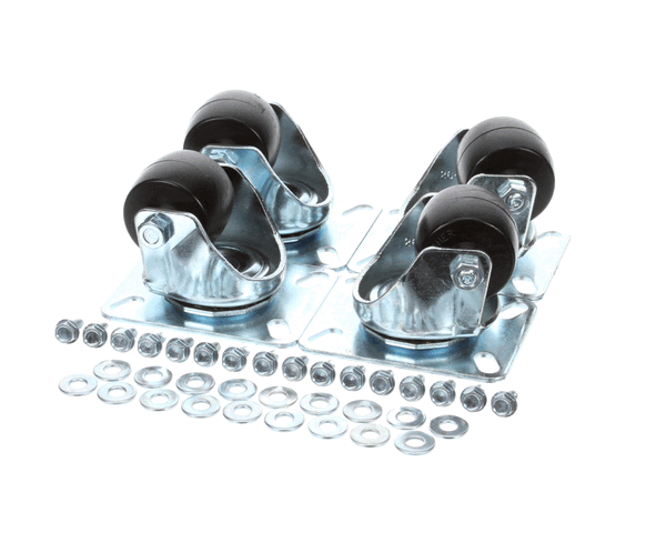 Set of four 2-7/8-inch swivel casters without brakes lined up on a white background