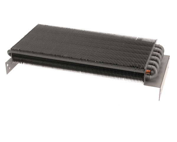 OEM replacement evaporator coil with finned surface and copper headers on a white background