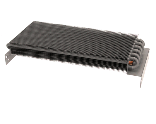OEM replacement evaporator coil with finned surface and copper headers on a white background