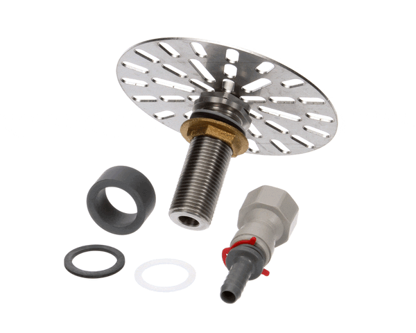Stainless-steel glass rinser bowl with spray nozzle and mounting flange on a white background