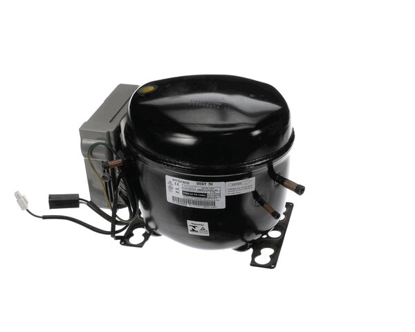 1/3 horsepower variable-capacity compressor in a rounded black shell on a white background