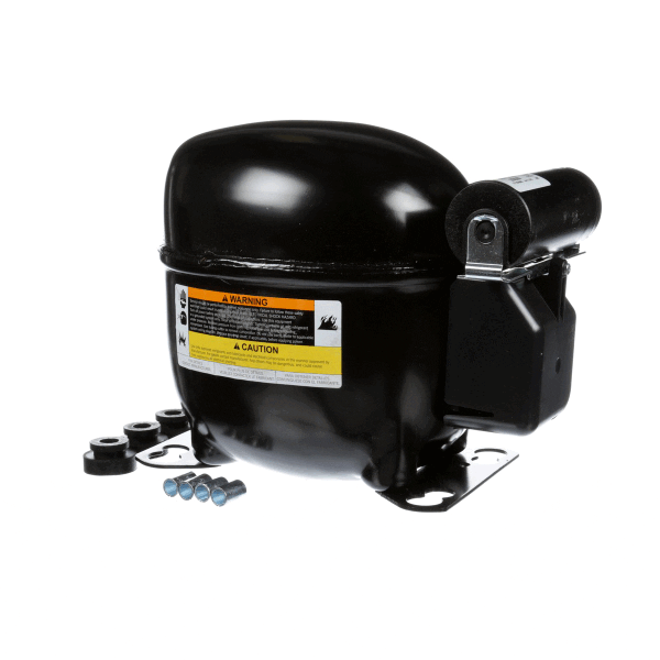 NEK6210Z1 model compressor with black canister and stub tubes on a white background