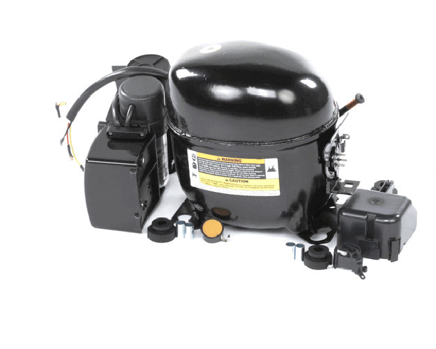 NEK6214Z hermetic compressor with rounded shell and stub connections on a white background