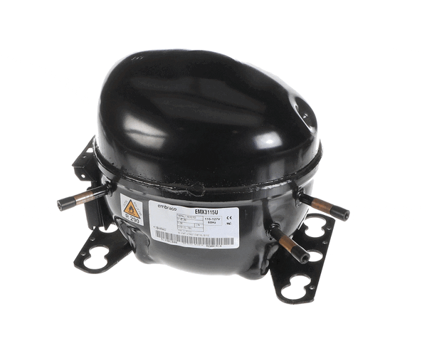 Compact compressor rated 115–127V with rounded shell and mounting feet on a white background