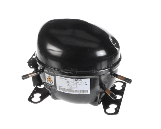 Compact compressor rated 115–127V with rounded shell and mounting feet on a white background