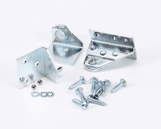 Right-hand door hinge kit with hinge body and fasteners displayed on a white background