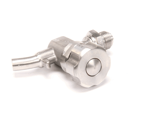 Bacteria-proof stainless sample valve with sanitary fittings on a white background