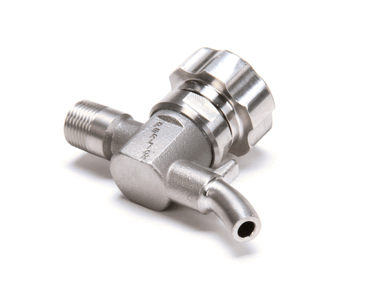 Stainless sample valve with 3/8-inch male NPT thread on a white background