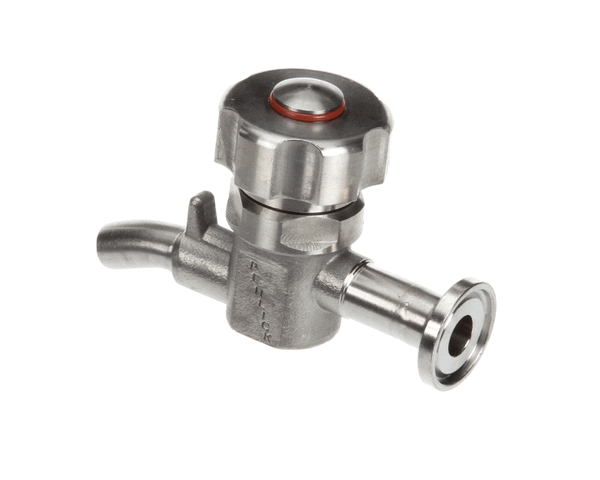 Sanitary stainless-steel sample valve with tri-clamp connection shown on a white background