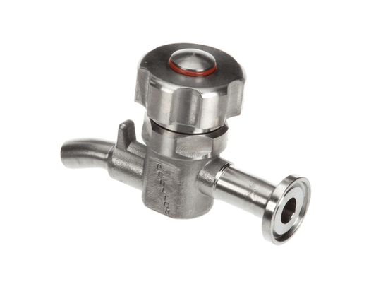 Sanitary stainless-steel sample valve with tri-clamp connection shown on a white background