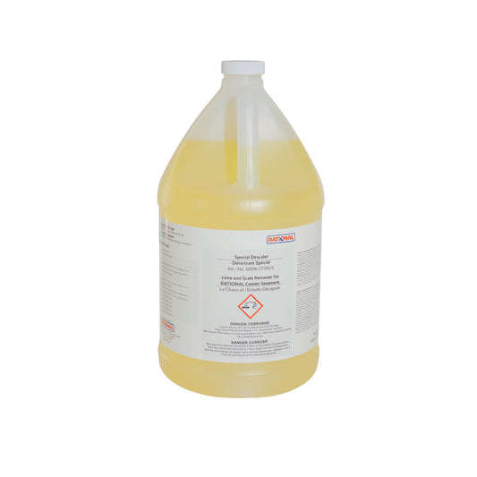Gallon container of yellow liquid with a label on a white background