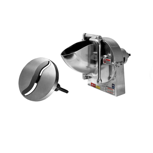 Polished aluminum vegetable slicer attachment with S knife for #12 hub mixers, Hobart VS9 alternative, part VS-12