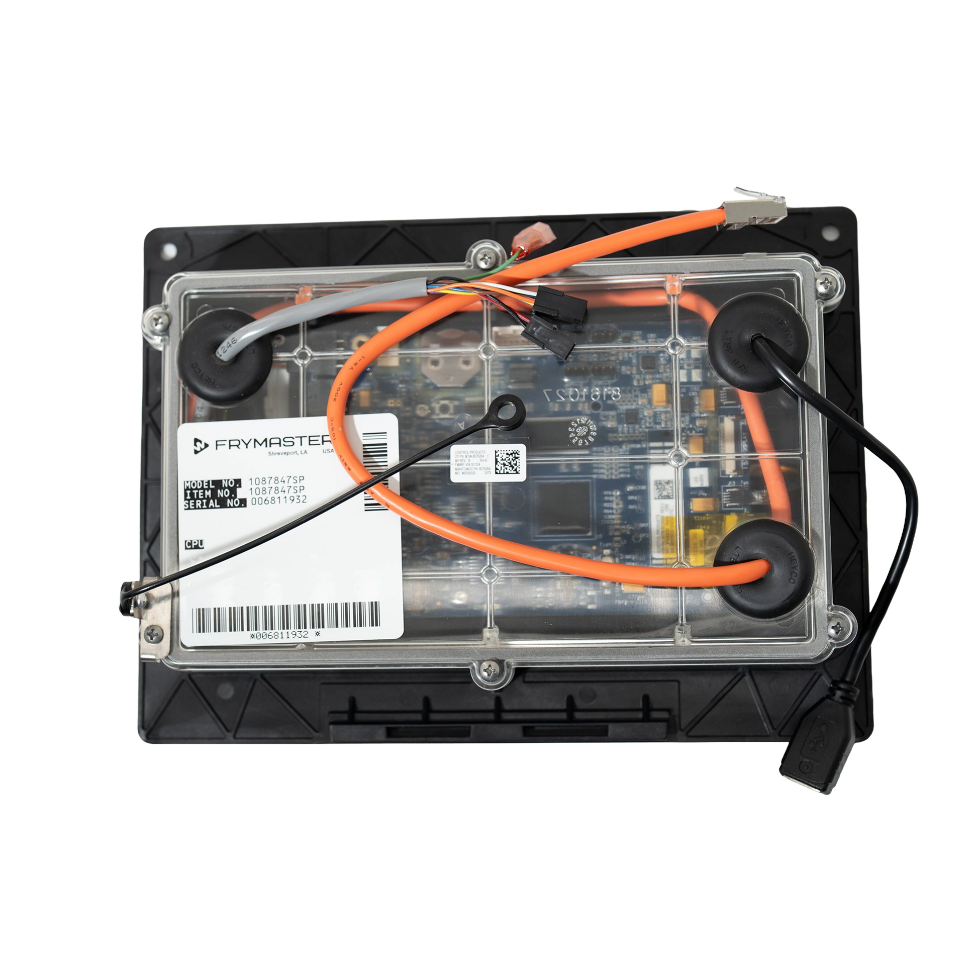 Frymaster 1087847SP Controller Assembly, FQ4000, TB, FV on white background.