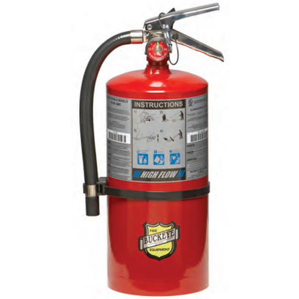 Red fire extinguisher with 'Buckeye' branding on a white background