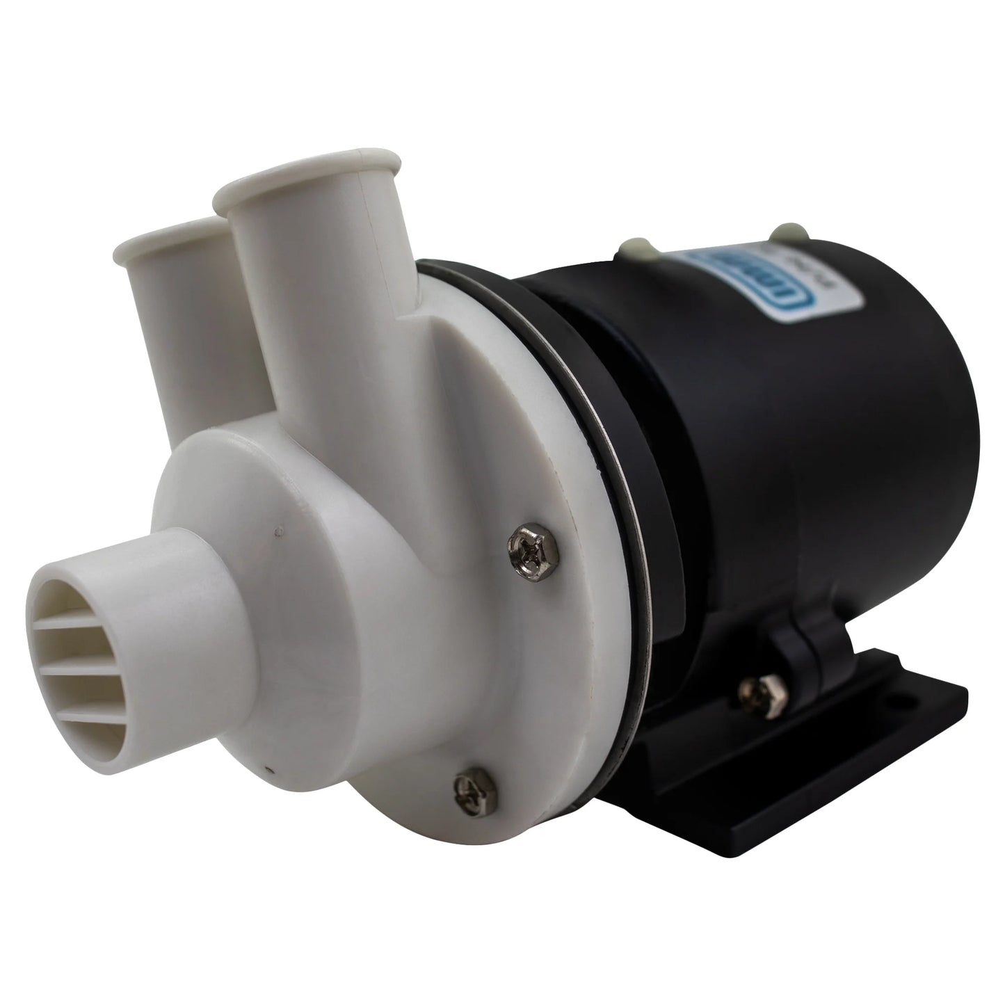 Pump with white and black components on a white background