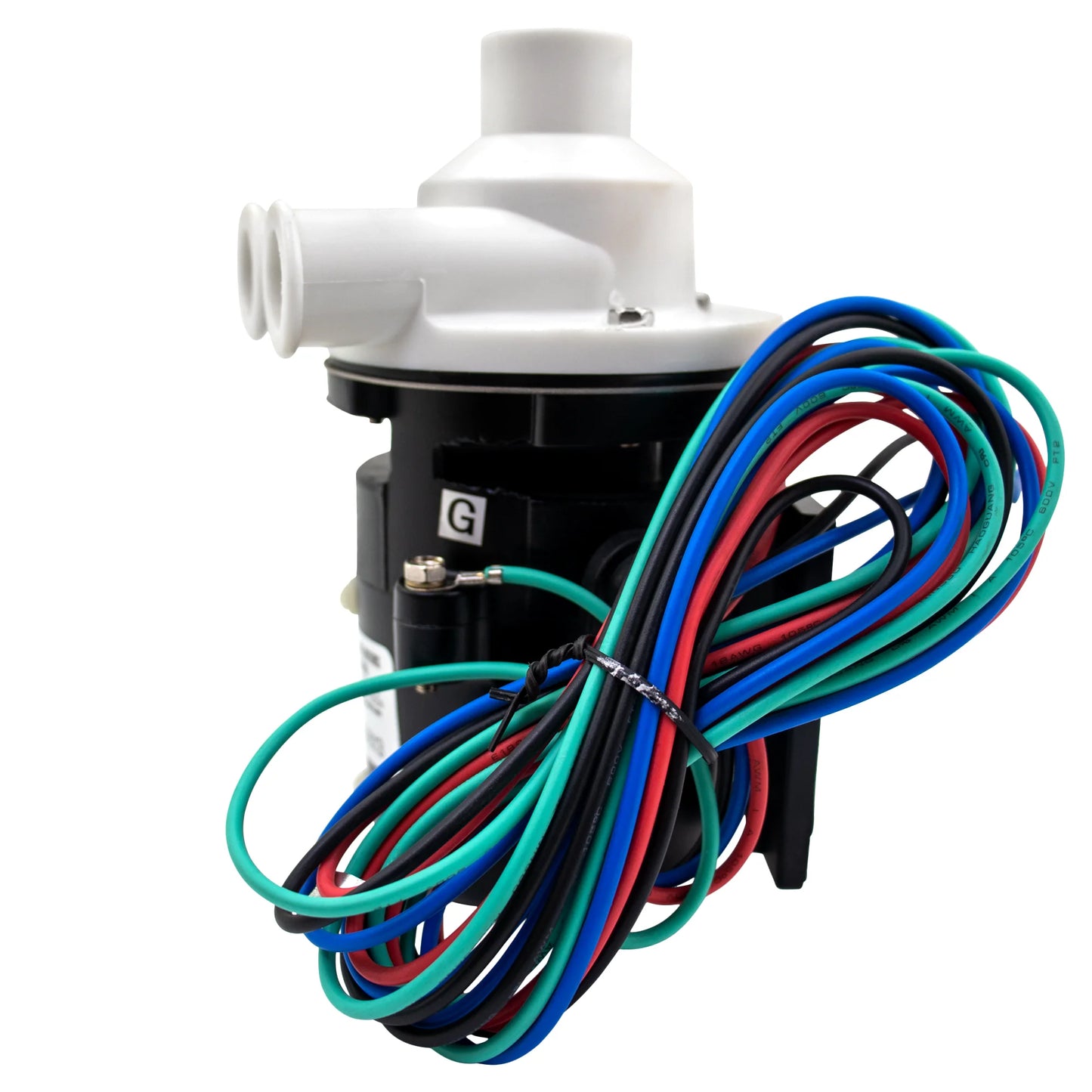Electrical component with multicolored wires on a white background