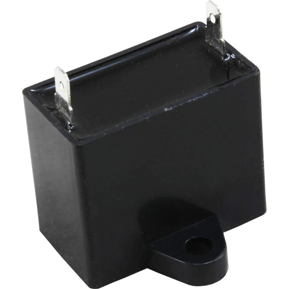 Black rectangular relay on a white background