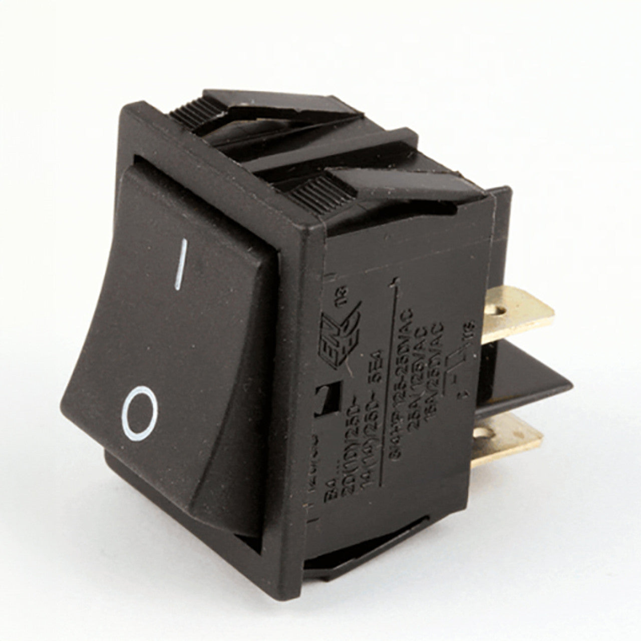 Black rocker switch on a white background
