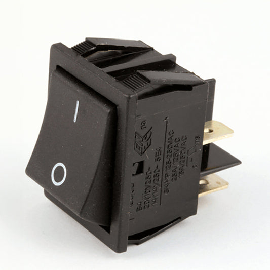 Black rocker switch on a white background