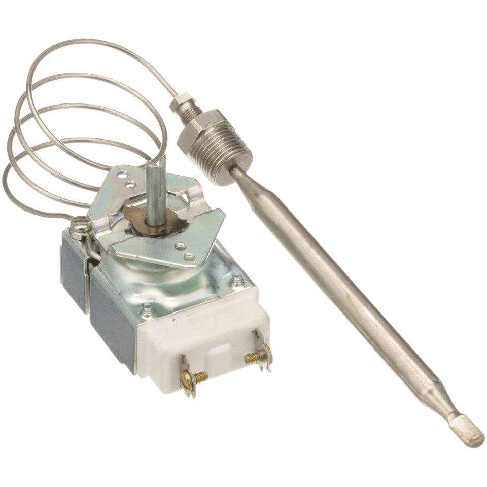 Thermocouple with metal probe on a white background